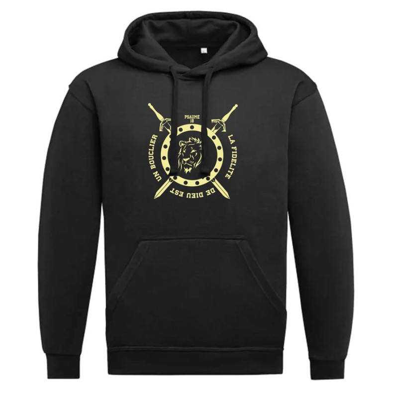 SWEAT SHIRT NOIR MON BOUCLIER LA FORCE QUI ME SAUVE PS.18
