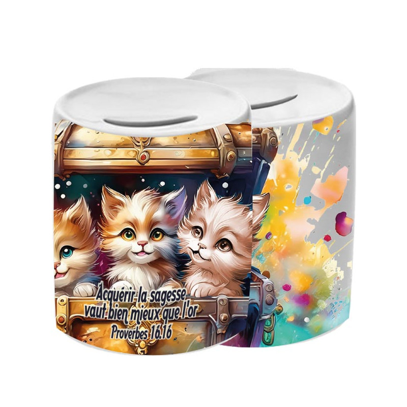 CHATONS DANS COFFRE COLORE TIRELIRE CERAMIQUE