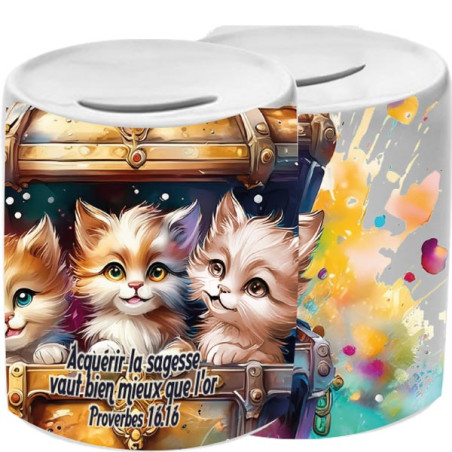 CHATONS DANS COFFRE COLORE TIRELIRE CERAMIQUE
