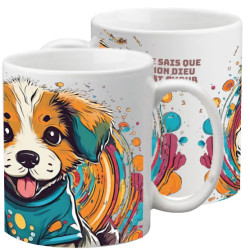 CHIOT SUR FOND COLORE TASSE POLYMERE ENFANT