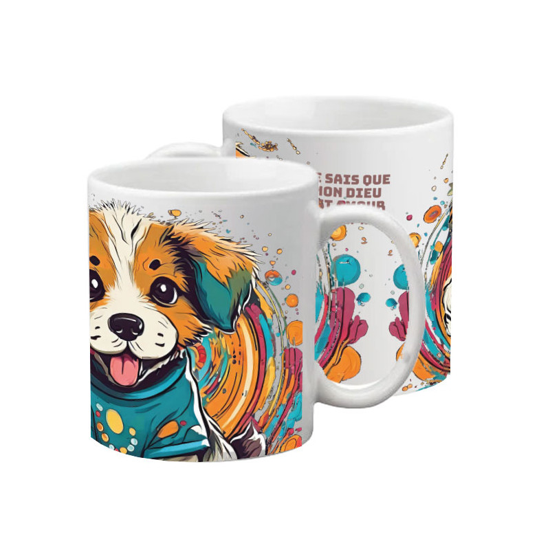 CHIOT SUR FOND COLORE TASSE POLYMERE ENFANT