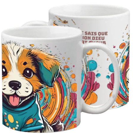 CHIOT SUR FOND COLORE TASSE POLYMERE ENFANT