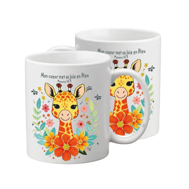 GIRAFE HEUREUSE ET FLEURS TASSE POLYMERE ENFANT