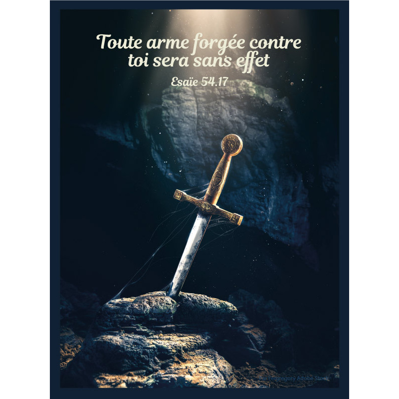 EPEE DANS ROCHER FOND NOIR CADRE A3