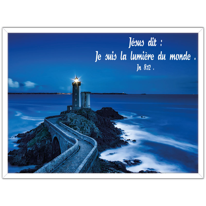 CADRE BOIS  JESUS DIT JE SUIS...JN 8.12 BLANC