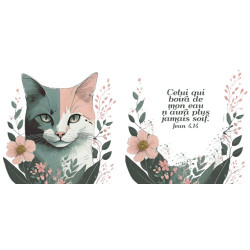 CHAT ENTOURE DE FLEURS GOURDE INOX 750 ML