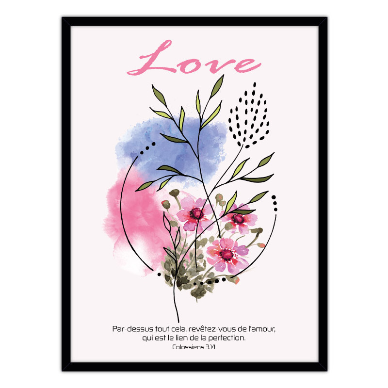 AQUARELLE FLEURS LOVE. COL.3.14 NOIR